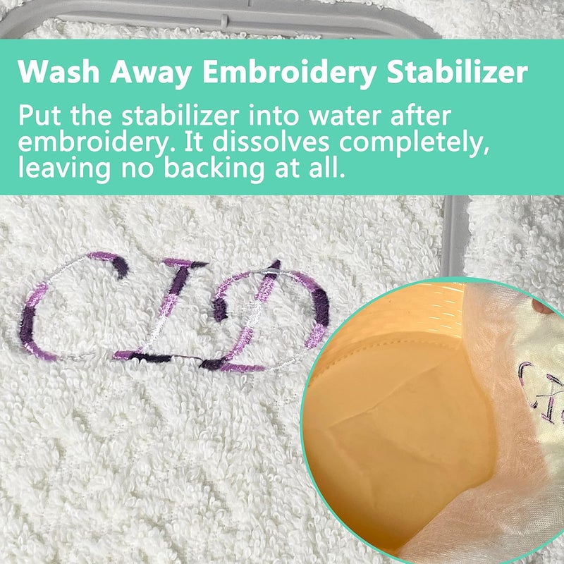 craftido م stabilizer تطريز قابل للغسل/قابل للذوبان في الماء 12" × 25 ياردة/لفة لمعظم الأطواق 1.5 أونصة خفيفة الوزن للتطريز الآلي والخياطة اليدوية - Image 3